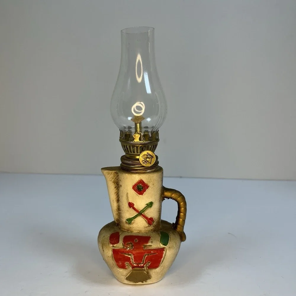 Vintage Oil Lamp Totem Pole‎ Jug Japan Miniature Red Green